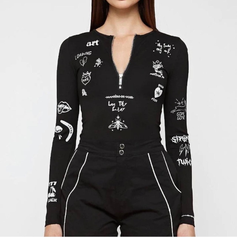 Maniere De Voir Black Zipper Bodysuit